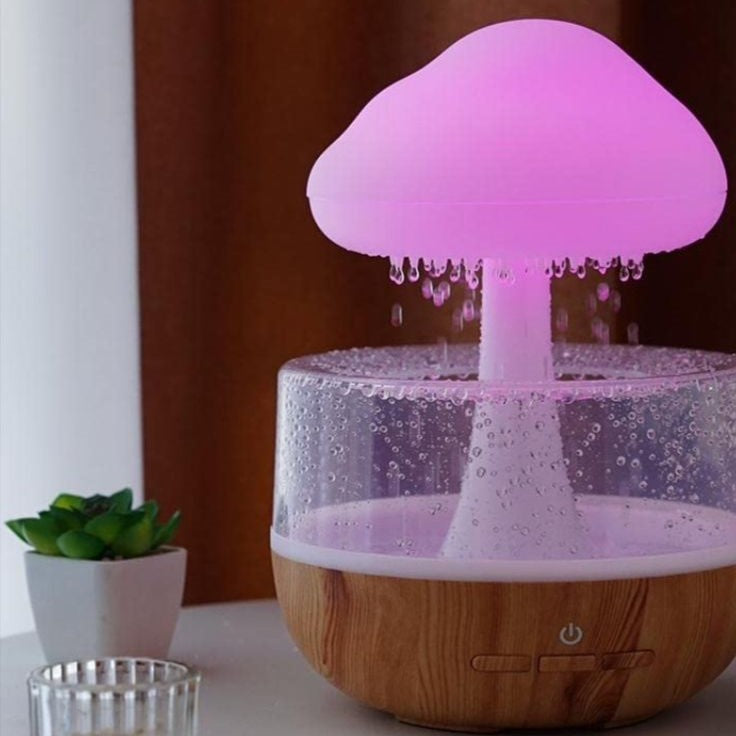 Rechargeable Cloud Rain Aroma Diffuser And LED Humidifier - Elegant Ambient Night Light With Realistic Raindrop Effect For Home And Office Decor
