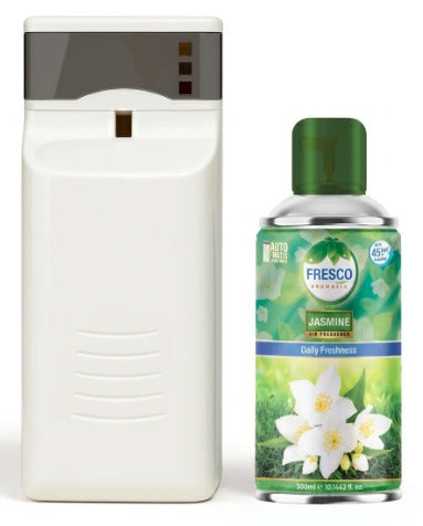 Fresco Automatic Air Freshener Dispenser + Refill – Smart Fragrance Spray Machine | 2 X D size Cell FREEAutomatic Air Dispenser With 300ml Refill
