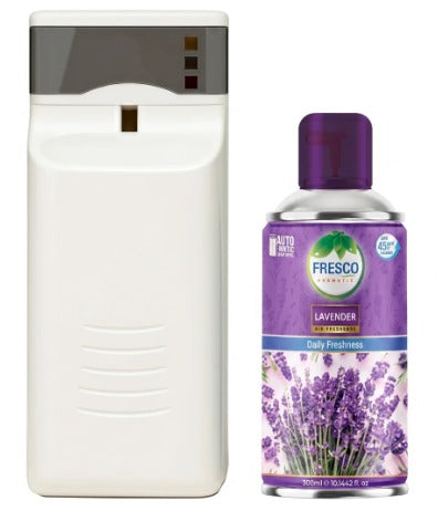 Fresco Automatic Air Freshener Dispenser + Refill – Smart Fragrance Spray Machine | 2 X D size Cell FREEAutomatic Air Dispenser With 300ml Refill