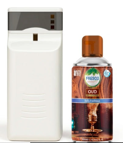 Fresco Automatic Air Freshener Dispenser + Refill – Smart Fragrance Spray Machine | 2 X D size Cell FREEAutomatic Air Dispenser With 300ml Refill