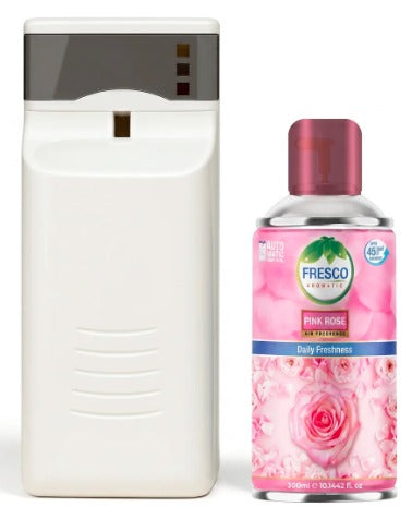 Fresco Automatic Air Freshener Dispenser + Refill – Smart Fragrance Spray Machine | 2 X D size Cell FREEAutomatic Air Dispenser With 300ml Refill