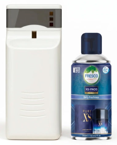 Fresco Automatic Air Freshener Dispenser + Refill – Smart Fragrance Spray Machine | 2 X D size Cell FREEAutomatic Air Dispenser With 300ml Refill