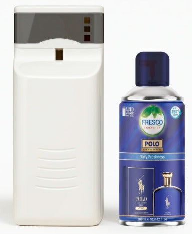 Fresco Automatic Air Freshener Dispenser + Refill – Smart Fragrance Spray Machine | 2 X D size Cell FREEAutomatic Air Dispenser With 300ml Refill