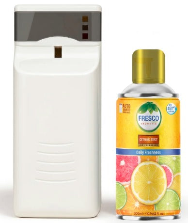 Fresco Automatic Air Freshener Dispenser + Refill – Smart Fragrance Spray Machine | 2 X D size Cell FREEAutomatic Air Dispenser With 300ml Refill